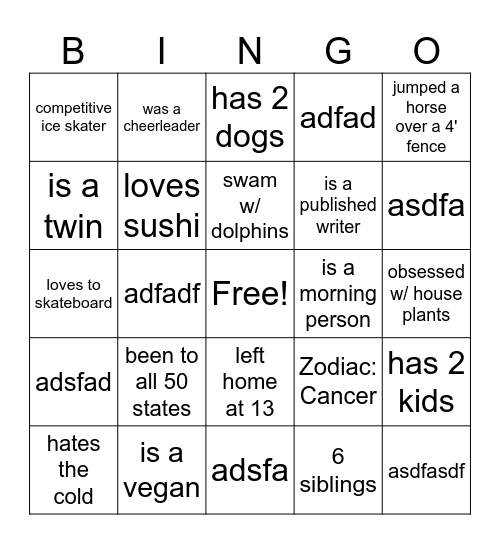 2 truths and a lie Bingo Card