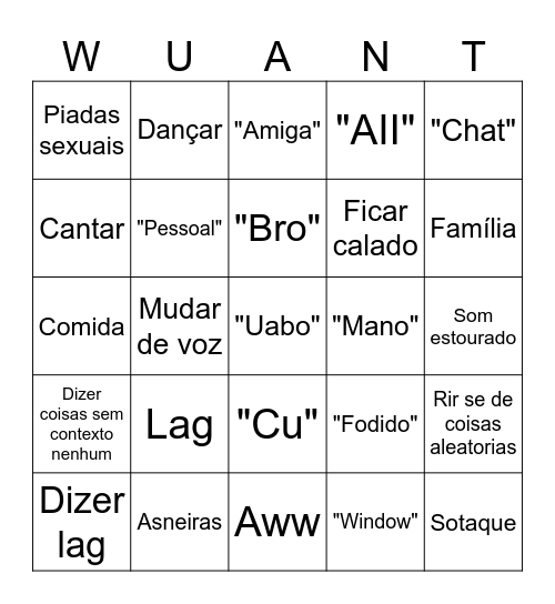 WUANT BINGOH Bingo Card