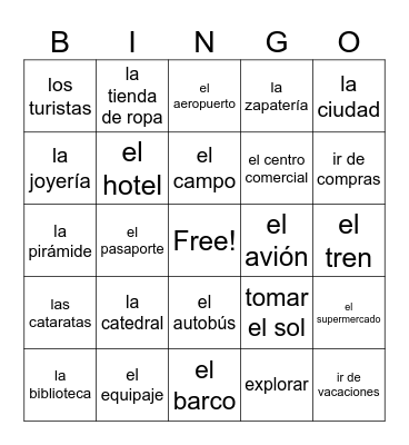 Unidad 3 - ¡A viajar! Bingo Card