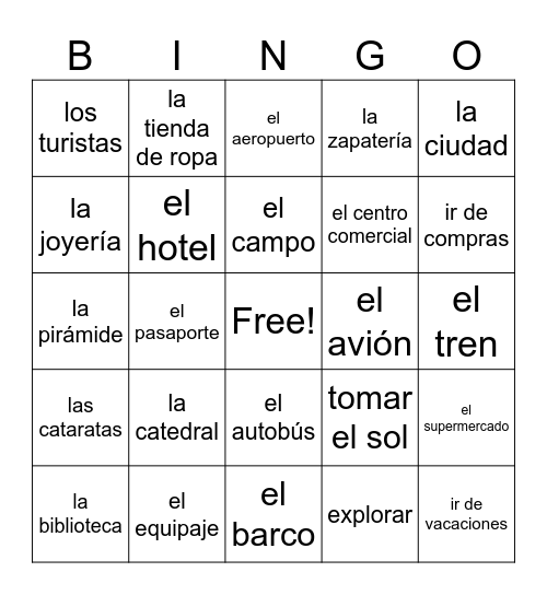 Unidad 3 - ¡A viajar! Bingo Card