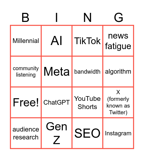 Audience CoP: 2023 in Review Bingo Card