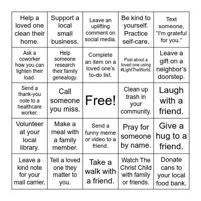 Light the World Bingo Card