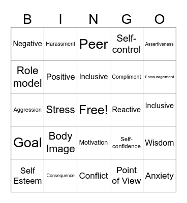Social Health Bingo Card