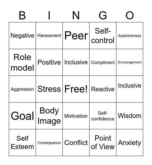 Social Health Bingo Card
