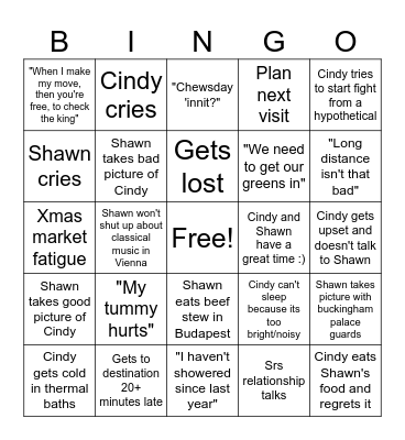 Cindy and Shawn Euro Trip 2023 Bingo Card