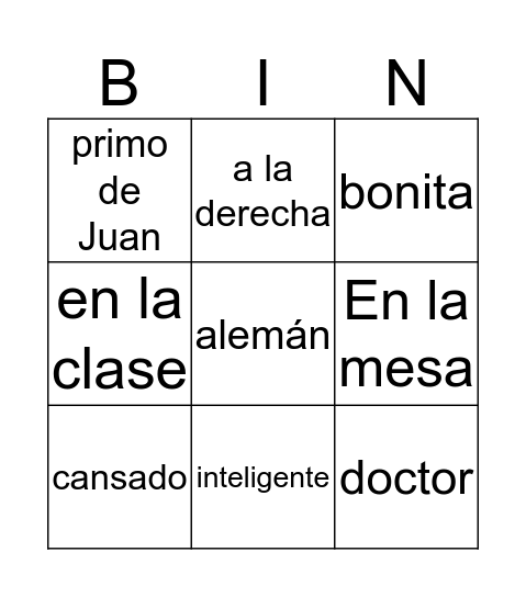 Ser vs. Estar Bingo Card