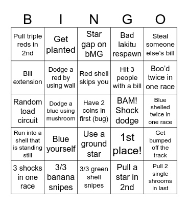 Mario Kart Lockout Bingo Card