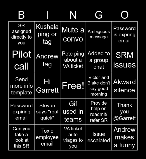 Workingo Bingo Card