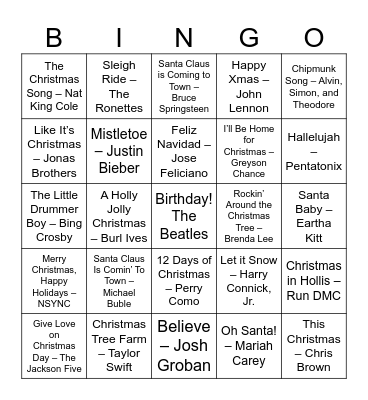 Christmas SINGO Bingo Card
