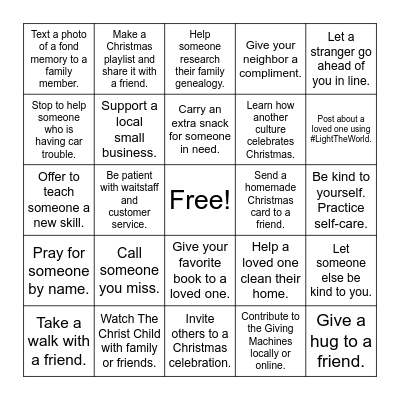 Light the World Bingo Card