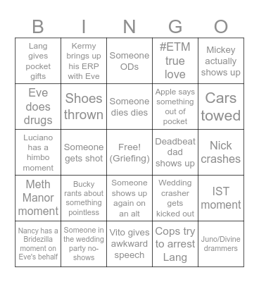 my own HAHAHAHA Bingo Card