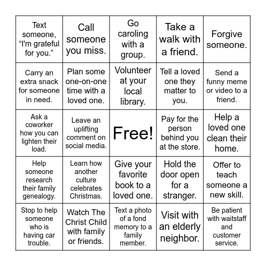 Untitled BingoLight the World Bingo Card