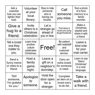 Light the World Bingo Card
