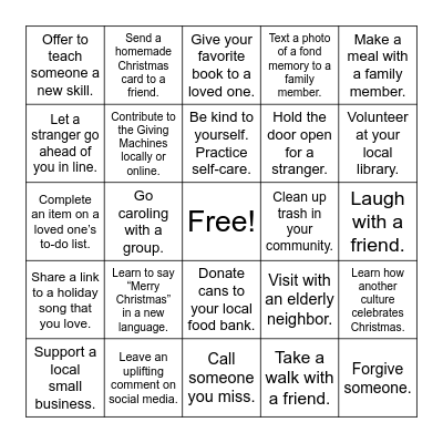 Light the World Bingo Card