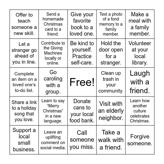 Light the World Bingo Card