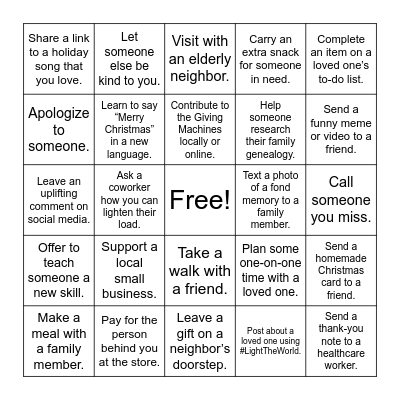 Light the World Bingo Card