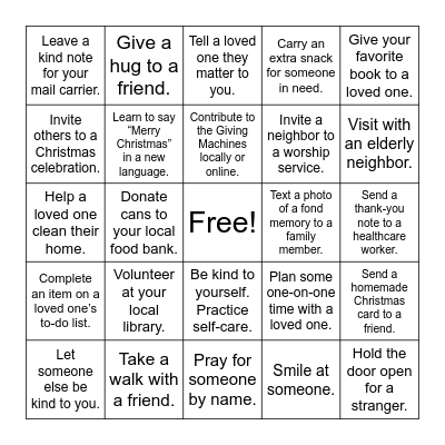 Light the World Bingo Card