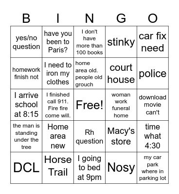 Unit 9 Bingo Card