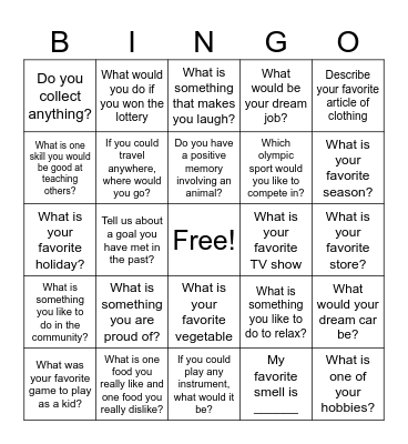 Get To Know You Bingo! Bingo Card