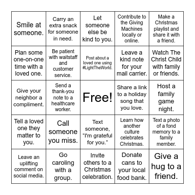 Light the World Bingo Card