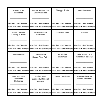 Holiday Music Bingo Card