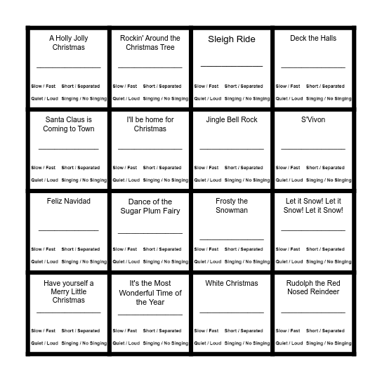 Holiday Music Bingo Card