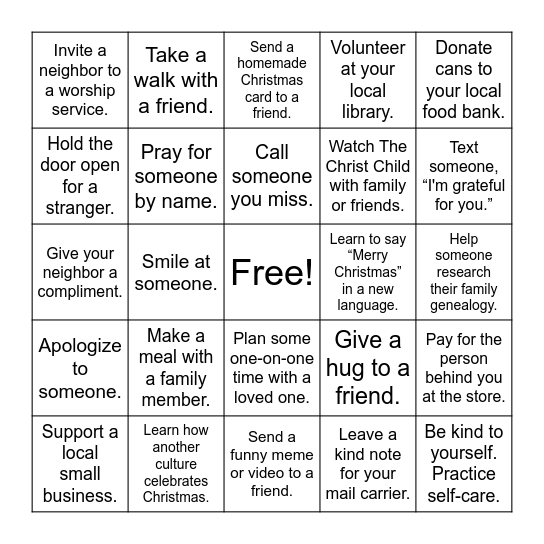 Light the World Bingo Card