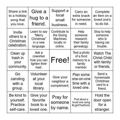 Light the World Bingo Card