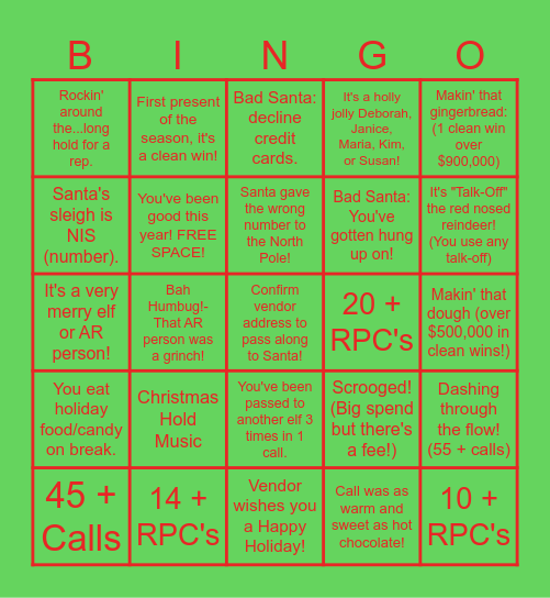 Holiday Bingo Card