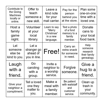 Light the World Bingo Card