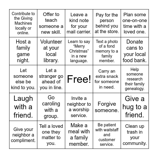 Light the World Bingo Card