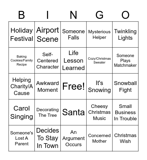 Shitty Christmas Movies Bingo Card