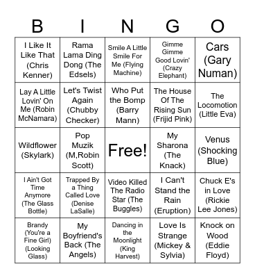 One Hit Wonders Bingo Card