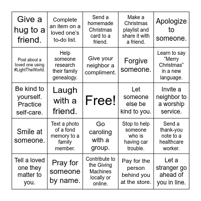Light the World Bingo Card