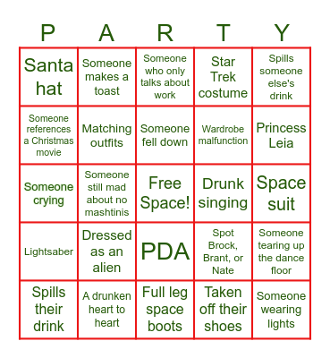 Holiday Party Bingo Card