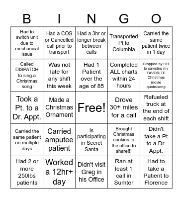 LifeLine Christmas Bingo Card