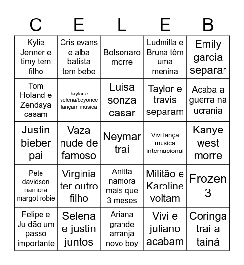2024 wild celeb bingo Card