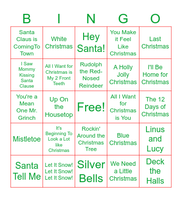 Holiday Singo Bingo Card