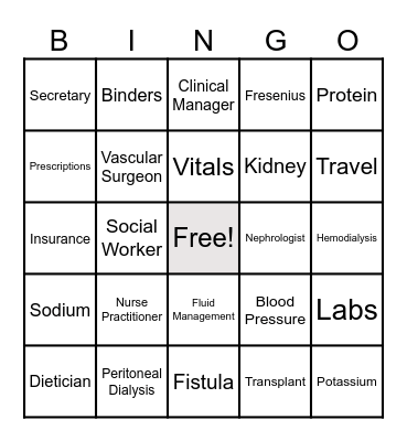 DIALYSIS BINGO Card