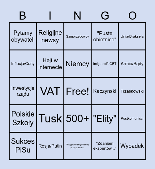 WIADOMOSCI TVP Bingo Card