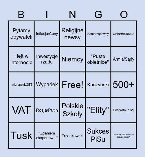 WIADOMOSCI TVP Bingo Card