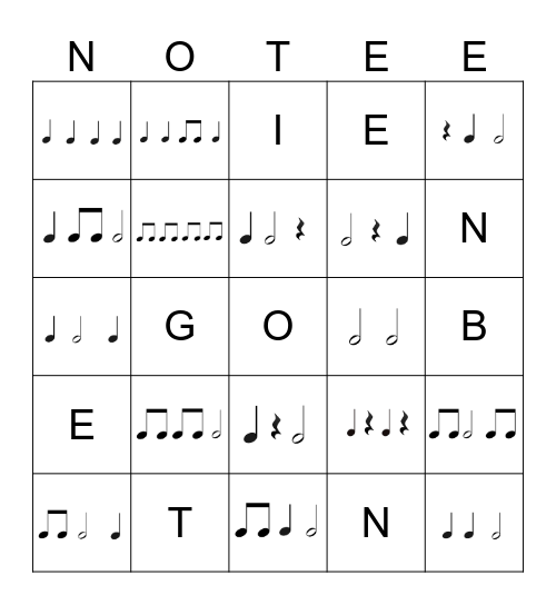 Quarter Eighth and Half Notes Bingo Card