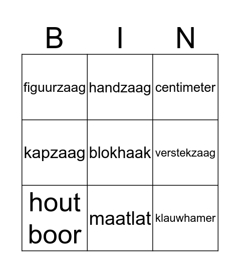 Gereedschappen Bingo Card