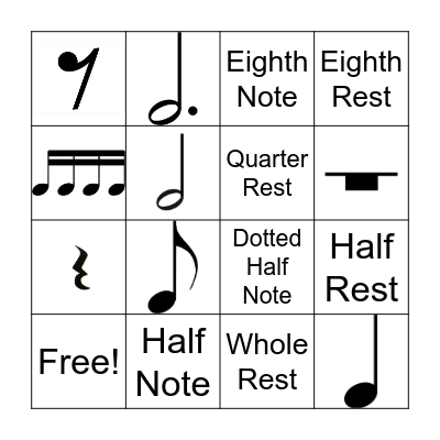 Rhythm Note Bingo Card