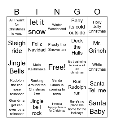 Christmas songs Bingo Card