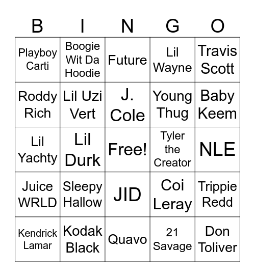 Best Rappers 2023 Opinion Bingo Card
