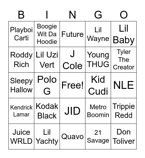 Best Rappers by Opinion Bingo Card