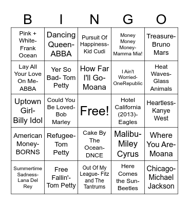 summer songs 🥥🌴🌺🍍🌸 Bingo Card