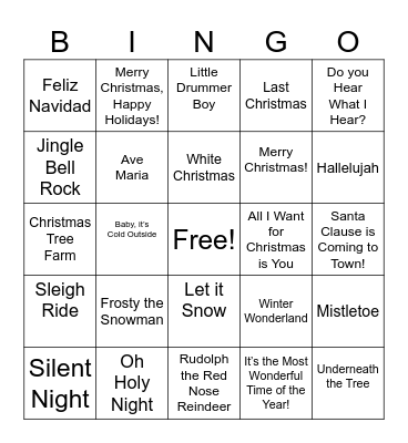 Holiday Song Bingo Card