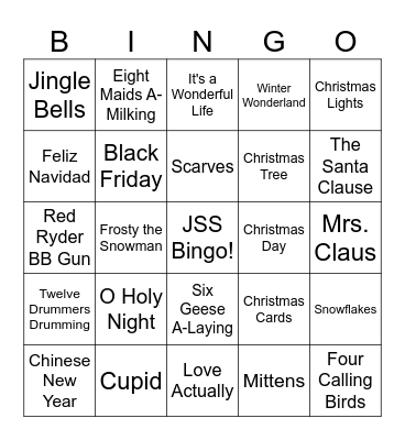 JSS Holiday Bingo Card